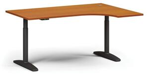 Výškově nastavitelný stůl OBOL, elektrický, 675-1325 mm, rohový pravý, deska 1600x1200 mm, černá zaoblená podnož, třešeň