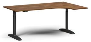 Výškově nastavitelný stůl OBOL, elektrický, 675-1325 mm, rohový pravý, deska 1800x1200 mm, černá zaoblená podnož, ořech
