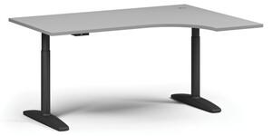 Výškově nastavitelný stůl OBOL, elektrický, 675-1325 mm, rohový pravý, deska 1600x1200 mm, černá zaoblená podnož, šedá