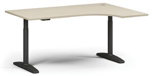 Výškově nastavitelný stůl OBOL, elektrický, 675-1325 mm, rohový pravý, deska 1600x1200 mm, černá zaoblená podnož, ořech