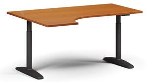 Výškově nastavitelný stůl OBOL, elektrický, 675-1325 mm, rohový levý, deska 1600x1200 mm, černá zaoblená podnož, třešeň