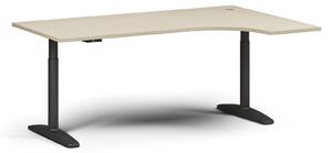 Výškově nastavitelný stůl OBOL, elektrický, 675-1325 mm, rohový pravý, deska 1800x1200 mm, černá zaoblená podnož, ořech