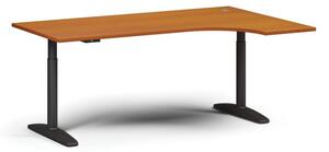 Výškově nastavitelný stůl OBOL, elektrický, 675-1325 mm, rohový pravý, deska 1800x1200 mm, černá zaoblená podnož, třešeň