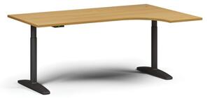 Výškově nastavitelný stůl OBOL, elektrický, 675-1325 mm, rohový pravý, deska 1800x1200 mm, černá zaoblená podnož, buk