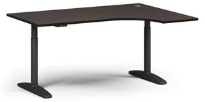 Výškově nastavitelný stůl OBOL, elektrický, 675-1325 mm, rohový pravý, deska 1600x1200 mm, černá zaoblená podnož, wenge