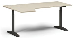 Výškově nastavitelný stůl OBOL, elektrický, 675-1325 mm, rohový levý, deska 1800x1200 mm, černá zaoblená podnož, bříza