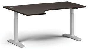 Výškově nastavitelný stůl, elektrický, 675-1325 mm, rohový levý, deska 1600x1200 mm, bílá podnož, wenge