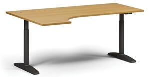 Výškově nastavitelný stůl OBOL, elektrický, 675-1325 mm, rohový levý, deska 1800x1200 mm, černá zaoblená podnož, buk
