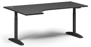 Výškově nastavitelný stůl OBOL, elektrický, 675-1325 mm, rohový levý, deska 1800x1200 mm, černá zaoblená podnož, grafit
