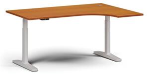Výškově nastavitelný stůl, elektrický, 675-1325 mm, rohový pravý, deska 1600x1200 mm, bílá podnož, třešeň