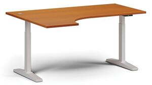 Výškově nastavitelný stůl, elektrický, 675-1325 mm, rohový levý, deska 1600x1200 mm, bílá podnož, třešeň