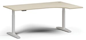 Výškově nastavitelný stůl, elektrický, 675-1325 mm, rohový pravý, deska 1800x1200 mm, bílá podnož, třešeň