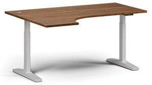 Výškově nastavitelný stůl, elektrický, 675-1325 mm, rohový levý, deska 1600x1200 mm, bílá podnož, ořech