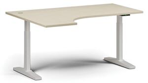 Výškově nastavitelný stůl ULIX, elektrický, 675-1325 mm, rohový levý, deska 1600x1200 mm, bílá podnož, bříza