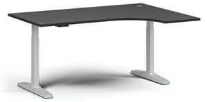 Výškově nastavitelný stůl, elektrický, 675-1325 mm, rohový pravý, deska 1600x1200 mm, bílá podnož, grafit