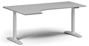 Výškově nastavitelný stůl, elektrický, 675-1325 mm, rohový levý, deska 1800x1200 mm, bílá podnož, šedá