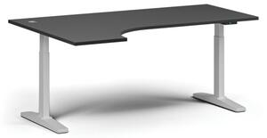 Výškově nastavitelný stůl, elektrický, 675-1325 mm, rohový levý, deska 1800x1200 mm, bílá podnož, grafit