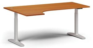 Výškově nastavitelný stůl ULIX, elektrický, 675-1325 mm, rohový levý, deska 1800x1200 mm, bílá podnož, třešeň