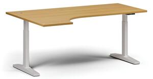 Výškově nastavitelný stůl ULIX, elektrický, 675-1325 mm, rohový levý, deska 1800x1200 mm, bílá podnož, buk