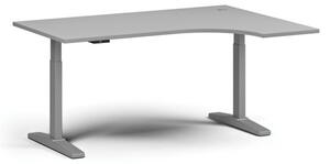 Výškově nastavitelný stůl, elektrický, 675-1325 mm, rohový pravý, deska 1600x1200 mm, šedá podnož, šedá