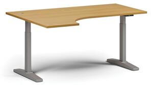 Výškově nastavitelný stůl ULIX, elektrický, 675-1325 mm, rohový levý, deska 1600x1200 mm, šedá podnož, buk