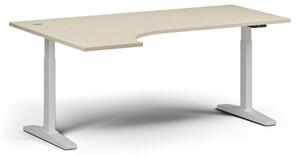 Výškově nastavitelný stůl ULIX, elektrický, 675-1325 mm, rohový levý, deska 1800x1200 mm, bílá podnož, bříza