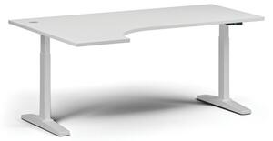 Výškově nastavitelný stůl, elektrický, 675-1325 mm, rohový levý, deska 1800x1200 mm, bílá podnož, bílá