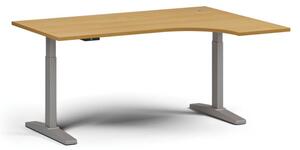 Výškově nastavitelný stůl, elektrický, 675-1325 mm, rohový pravý, deska 1600x1200 mm, šedá podnož, buk