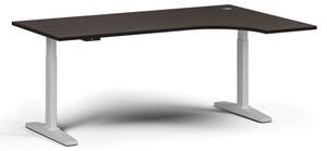 Výškově nastavitelný stůl, elektrický, 675-1325 mm, rohový pravý, deska 1800x1200 mm, bílá podnož, wenge
