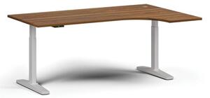 Výškově nastavitelný stůl, elektrický, 675-1325 mm, rohový pravý, deska 1800x1200 mm, bílá podnož, ořech