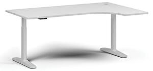 Výškově nastavitelný stůl, elektrický, 675-1325 mm, rohový pravý, deska 1800x1200 mm, bílá podnož, bílá