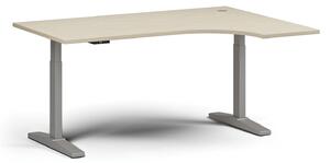 Výškově nastavitelný stůl, elektrický, 675-1325 mm, rohový pravý, deska 1600x1200 mm, šedá podnož, ořech