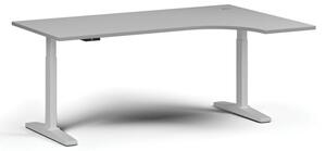 Výškově nastavitelný stůl, elektrický, 675-1325 mm, rohový pravý, deska 1800x1200 mm, bílá podnož, šedá