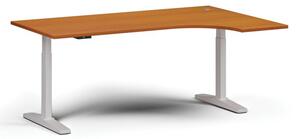 Výškově nastavitelný stůl, elektrický, 675-1325 mm, rohový pravý, deska 1800x1200 mm, bílá podnož, třešeň