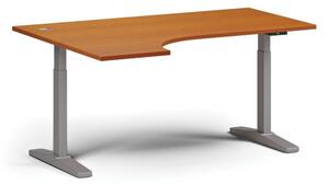Výškově nastavitelný stůl ULIX, elektrický, 675-1325 mm, rohový levý, deska 1600x1200 mm, šedá podnož, třešeň