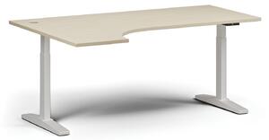 Výškově nastavitelný stůl, elektrický, 675-1325 mm, rohový levý, deska 1800x1200 mm, bílá podnož, šedá