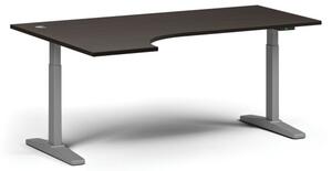 Výškově nastavitelný stůl, elektrický, 675-1325 mm, rohový levý, deska 1800x1200 mm, šedá podnož, wenge