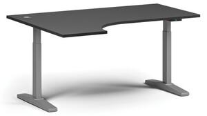 Výškově nastavitelný stůl, elektrický, 675-1325 mm, rohový levý, deska 1600x1200 mm, šedá podnož, grafit