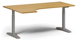 Výškově nastavitelný stůl, elektrický, 675-1325 mm, rohový levý, deska 1800x1200 mm, šedá podnož, buk