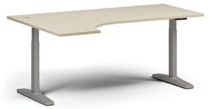 Výškově nastavitelný stůl, elektrický, 675-1325 mm, rohový levý, deska 1800x1200 mm, šedá podnož, bříza
