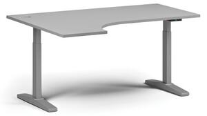 Výškově nastavitelný stůl, elektrický, 675-1325 mm, rohový levý, deska 1600x1200 mm, šedá podnož, šedá