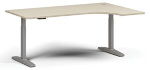 Výškově nastavitelný stůl, elektrický, 675-1325 mm, rohový pravý, deska 1800x1200 mm, šedá podnož, dub přírodní