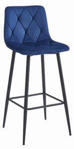 Tmavě modrá barová židle NADO VELVET s černými nohami