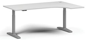 Výškově nastavitelný stůl, elektrický, 675-1325 mm, rohový pravý, deska 1800x1200 mm, šedá podnož, bílá