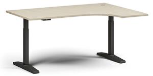 Výškově nastavitelný stůl, elektrický, 675-1325 mm, rohový pravý, deska 1600x1200 mm, černá podnož, dub přírodní