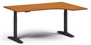 Výškově nastavitelný stůl ULIX, elektrický, 675-1325 mm, rohový pravý, deska 1600x1200 mm, černá podnož, třešeň