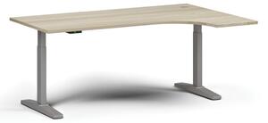 Výškově nastavitelný stůl, elektrický, 675-1325 mm, rohový pravý, deska 1800x1200 mm, šedá podnož, dub přírodní