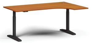 Výškově nastavitelný stůl, elektrický, 675-1325 mm, rohový pravý, deska 1800x1200 mm, černá podnož, třešeň