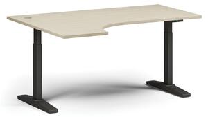 Výškově nastavitelný stůl, elektrický, 675-1325 mm, rohový levý, deska 1600x1200 mm, černá podnož, šedá