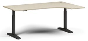 Výškově nastavitelný stůl, elektrický, 675-1325 mm, rohový pravý, deska 1800x1200 mm, černá podnož, bříza
